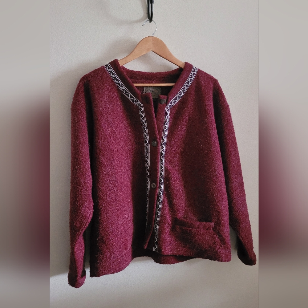 Vtg Sierra Sport Mohair Blend Brassy Button Down Cardigan, Women's L, Magenta